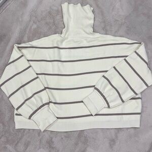 Free People White and Gray Striped Cowl Neck Sweater